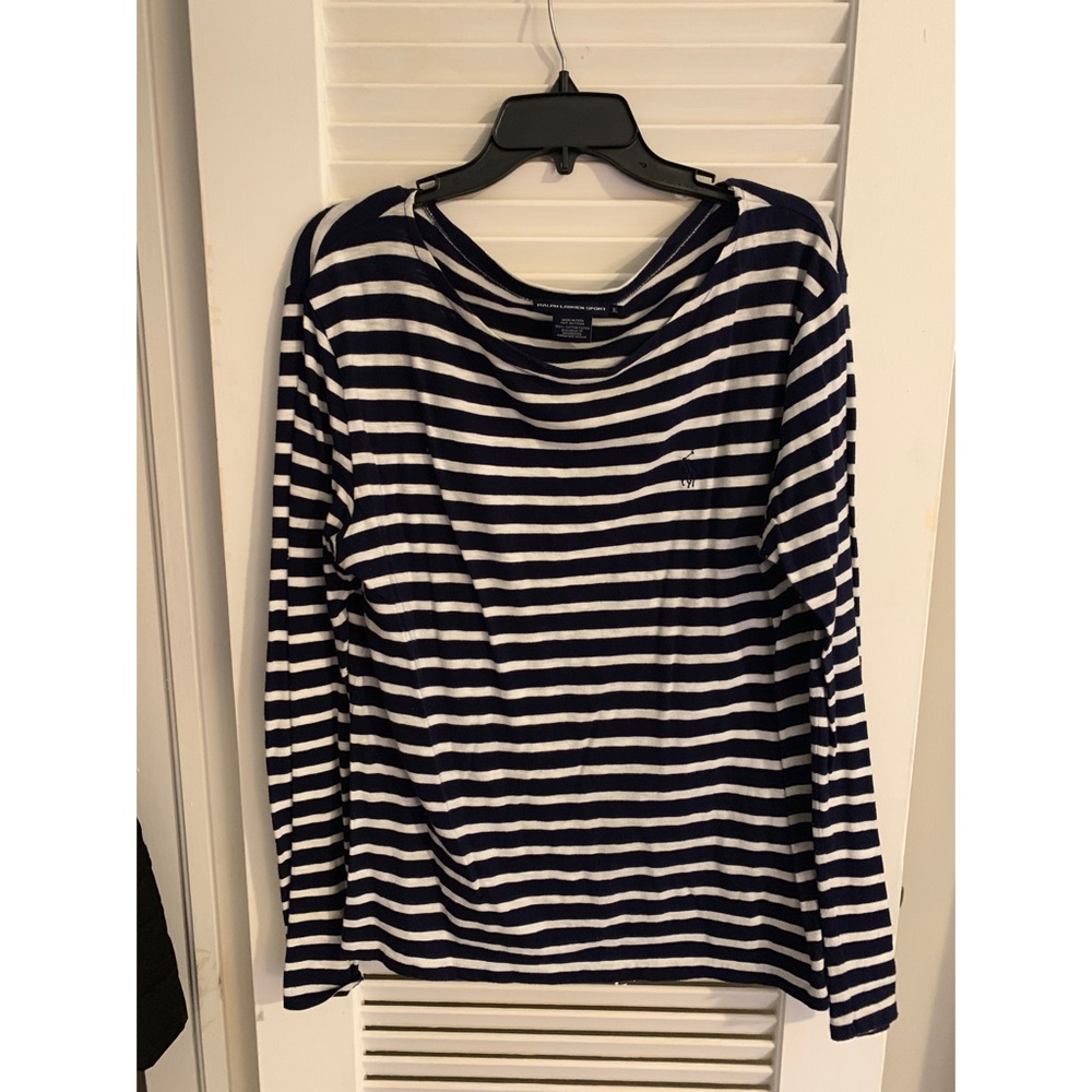 Navy blue and white stripe top